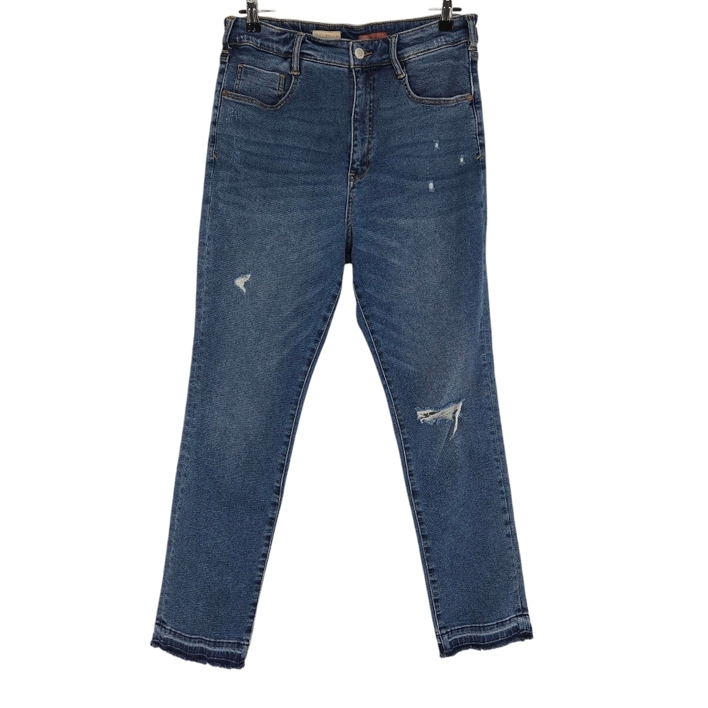 Pilcro Cigarette Slim Straight Jeans High Rise Dark Wash Distressed Denim 31 - Picture 1 of 14